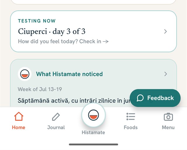 The reintroduction in progress, shown on the MyHistamate home screen