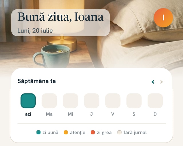 The MyHistamate home screen: the greeting of the day and the Your week card